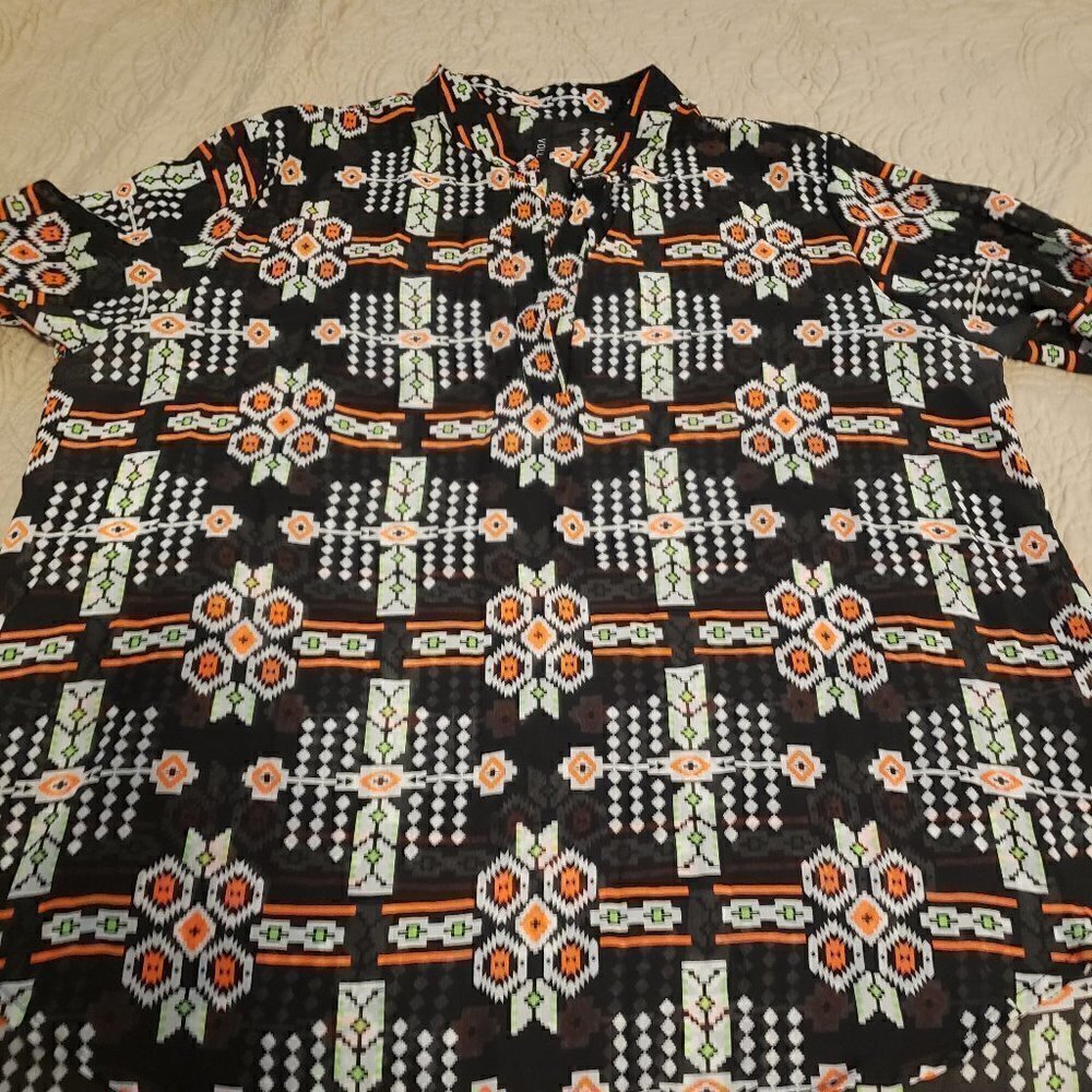 SHEER Black Top with Fluorescent print